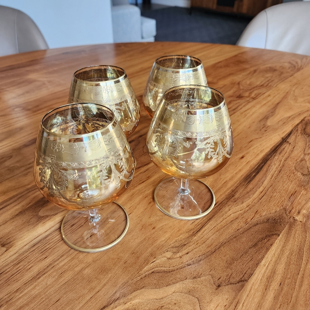 Arte Italica 24 karat Gold Swang Magnum Brandy/Cocktail/Amber,Gold Glasses (4)